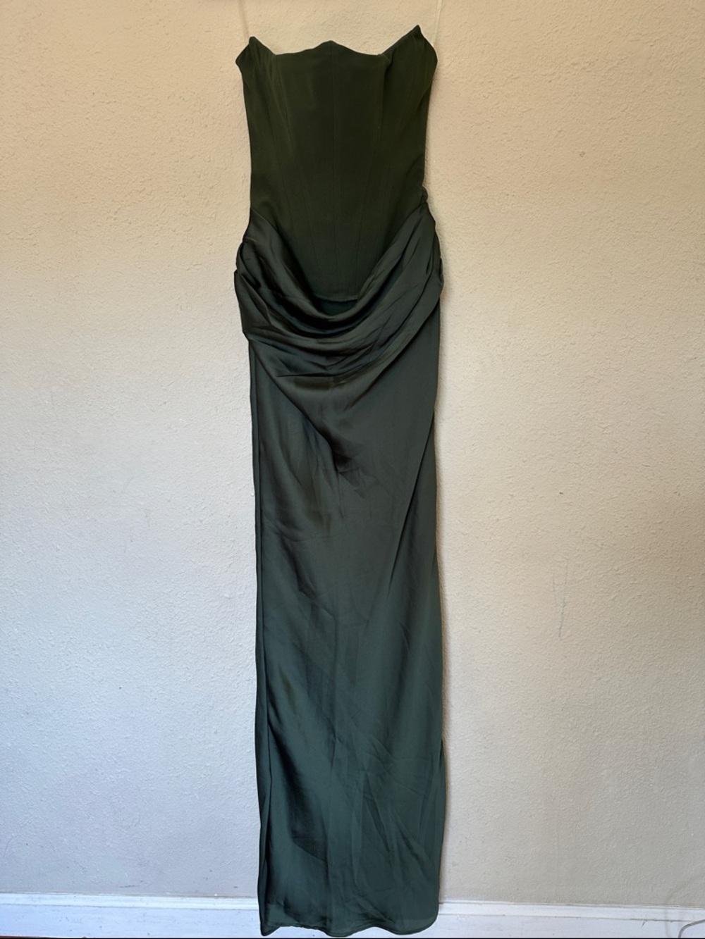House of CB Dark Green Strapless Satin Maxi Dress - Picture 5 of 12